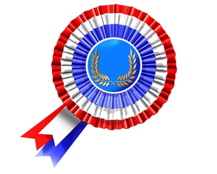 Isolated illustration of a red, white and blue rosette with laurel leaves