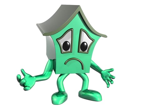 Isolated illustration of a very unhappy cartoon house