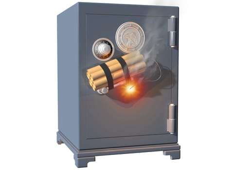 Isolated illustration of a safe being broken into using dynamite