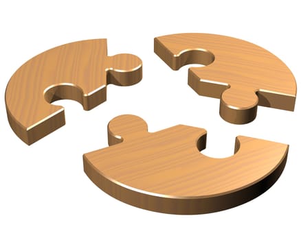 Isolated illustration of a round jigsaw with three pieces