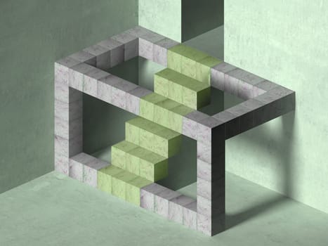 Illustration of an impossible geometric staircase in a mysterious room