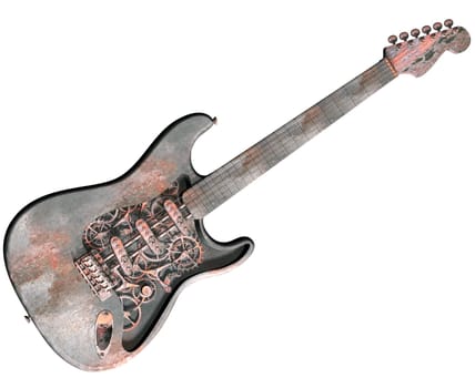 Isolated illustration of a dirty grungy steam punk guitar