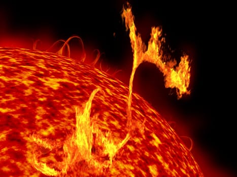 Illustration of the sun showing formidable solar flares