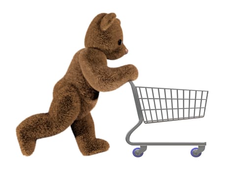 Isolated illustration of teddy pushing a shopping cart