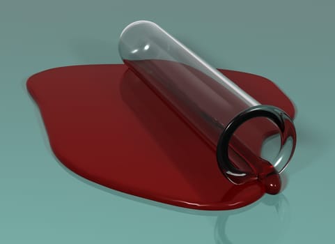 Illustration of a fallen test tube spilling blood on a blue surface