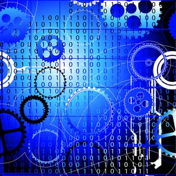 Abstract technical background with cogwheels and numbers