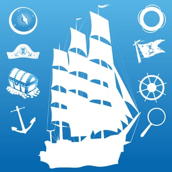 Composition with sailing symbols over blue background