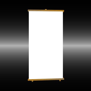 Empty editable roll up banner with a wooden frame.