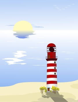Summer landscape on a beach with red light house