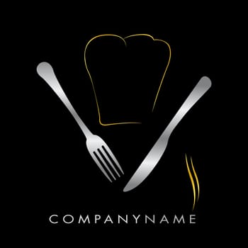 Logo restaurant - Toque or et couverts argent