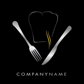 logo restaurant - toque a couverts argent,fum e or