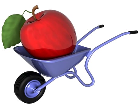 Isolated illustration of a giant apple sitting in a wheelbarrow