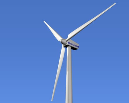 Illustration of a wind turbine with a clear blue sky in the background