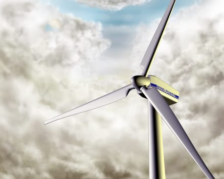 Illustration of a wind turbine in dramatic weather