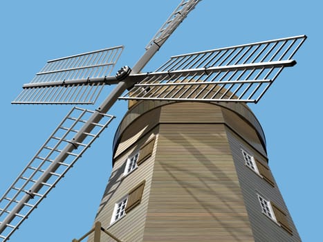 Illustration of an ancient windmill viewed from below