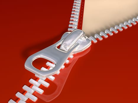 Original illustration of a partially open zip