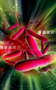 Digital illustration of Cholera bacteria in colour background