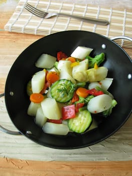 Asparagus and other vegetables from the wok