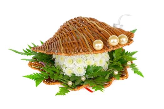 Wedding bouquet as seashell on a white