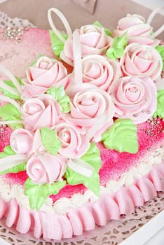 Closeup photo of the red wedding cake