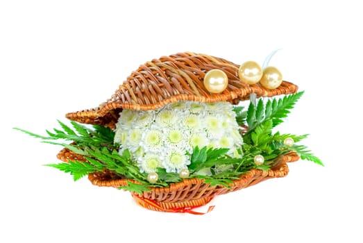 Wedding bouquet as seashell on a white