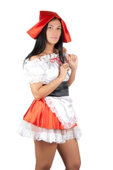 Sexy Little Red Riding Hood isolated on a white