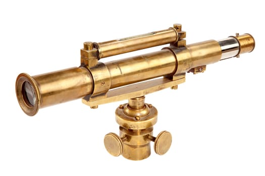 Antique telescope on white background