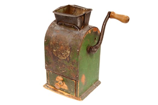 Antigue coffee mill on white background
