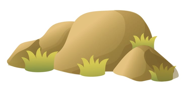 illustration drawing of stone with grass in a white background