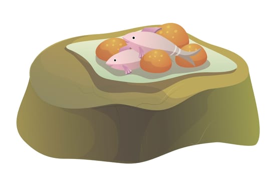 illustration drawing of fish and bagels on a deep reef
