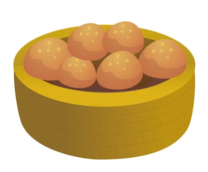 illustration drawing of a group of buns in a basket