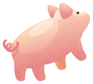 illustration drawing of a pink pig isolate in a white background