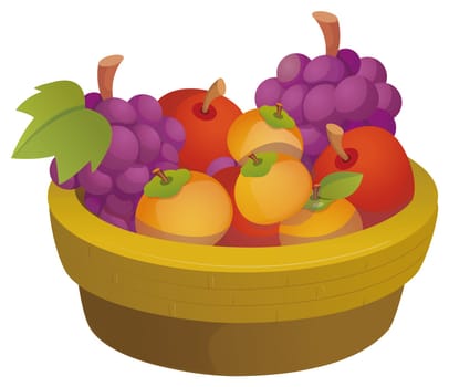 illustration drawing of a variety of fruit in the basket