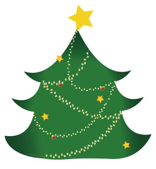 a green christmas tree with stars isolate in a white background