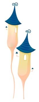 cartoon house with blue roof in a white background