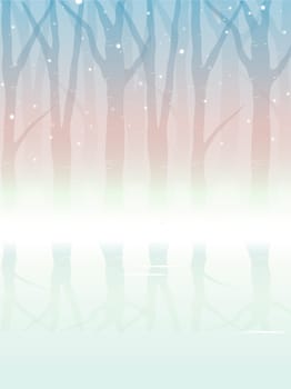 illustrations drawing of blue and pink tree background