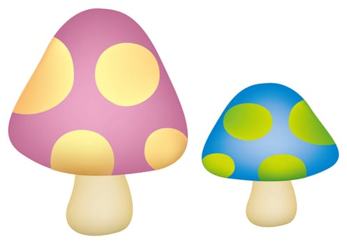 illustration drawing of cartoon mushrooms in a white background