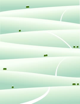 illustration drawing of hill with road and tree,used as background