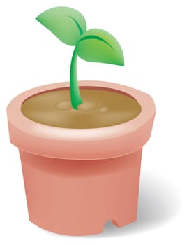 illustration drawing of green seeding isolate in a flowerpot