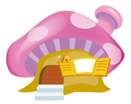 illustration drawing of mushroom with windows isolate in a white background