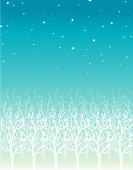 illustration drawing of white trees in a blue sky background