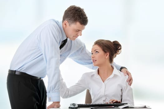 Job romance concept. Business people flitring.