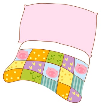 illustration drawing of color  pillow and quilt