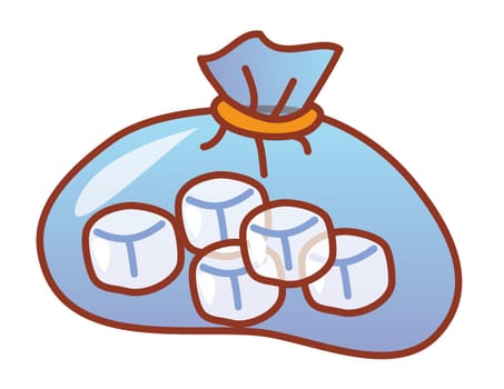 illustration drawing of white dice in a blue purse
