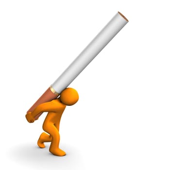 An orange cartoon carries a cigarette on his back.