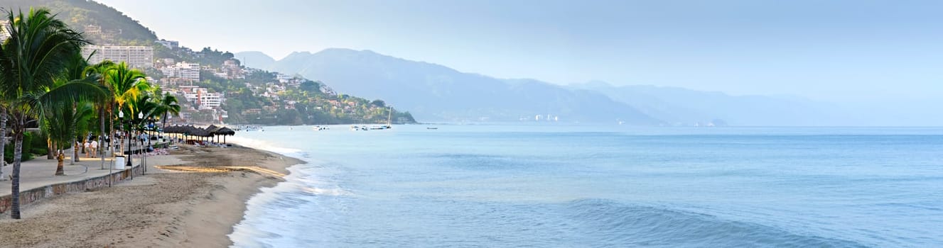 Panoramic image of beach and ocean in Puerto Vallarta, Mexico