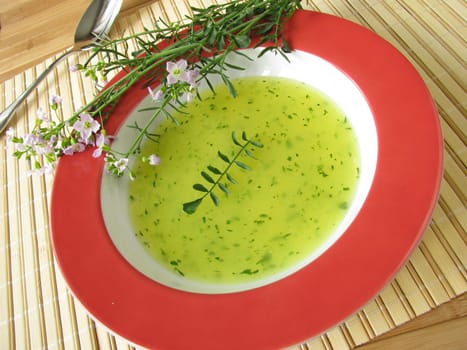 Wild herb soup with meadowfoam