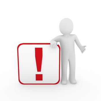 3d man human red exclamation mark surprise cube