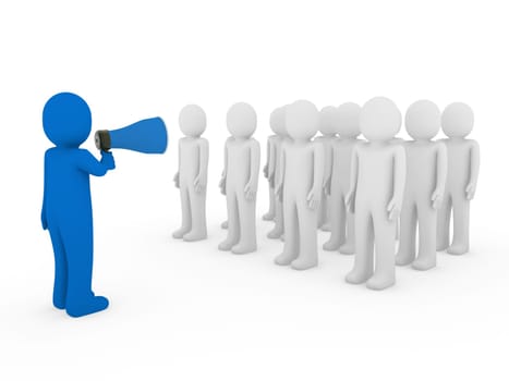 3d men man megaphone team blue business scream