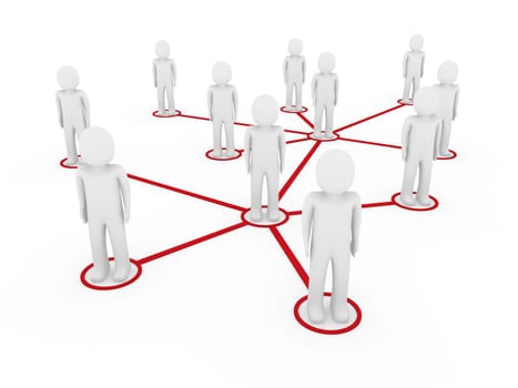 3d men network social red people connection teamwork